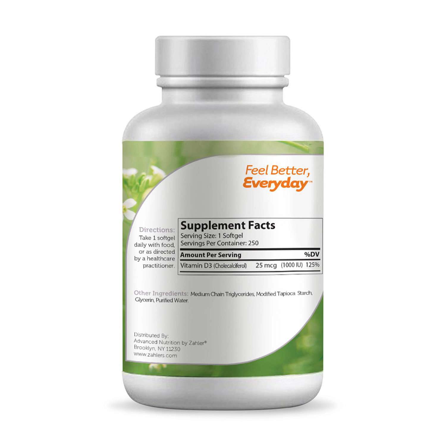Vitamin D3 1000 IU - 250 Softgels (250 Servings)